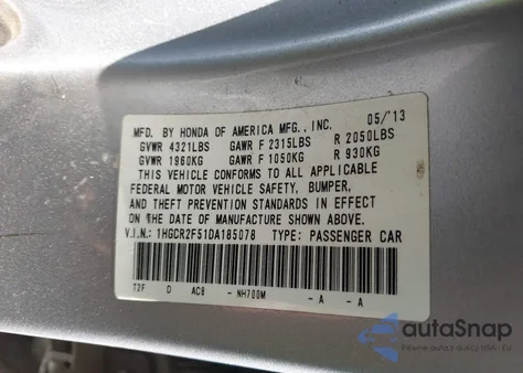 2013 Honda Accord Sport from USA, damaged, VIN 1HGCR2F51DA185078